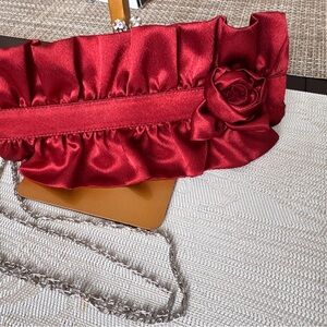Beautiful Red Rose Satin Clutch with Chain Strap
